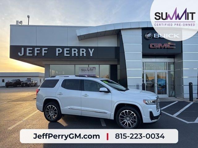 2023 GMC Acadia Denali in White Frost Tricoat — front three-quarter view