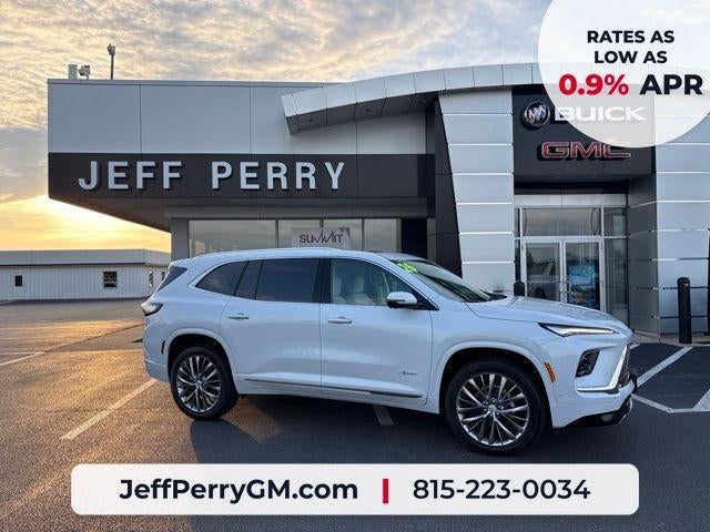 2026 Buick Enclave Avenir in Iridescent White Tricoat — front three-quarter view